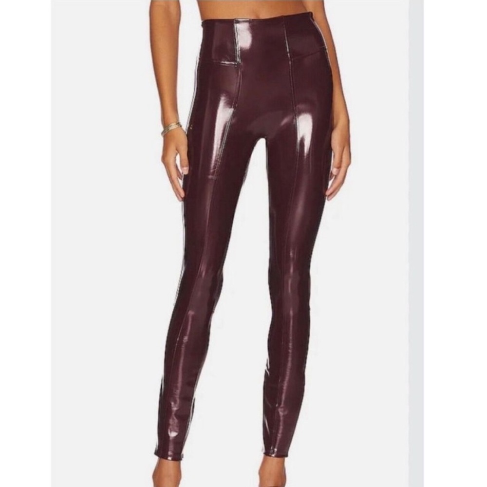 Spanx faux leather Burgundy High-Waisted leggings. NWOT. Medium petite